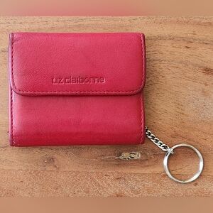 Vintage Liz Claiborne Red Leather Keychain Trifold Wallet - 1980s